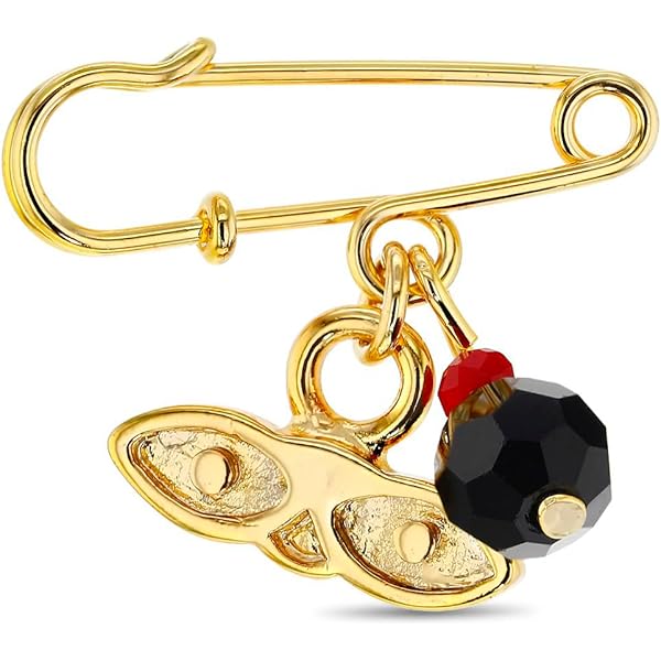 Leslie Boulesgold Plated Evil Eye And Cross Brooch Jeweled Safety Pin Jewelry