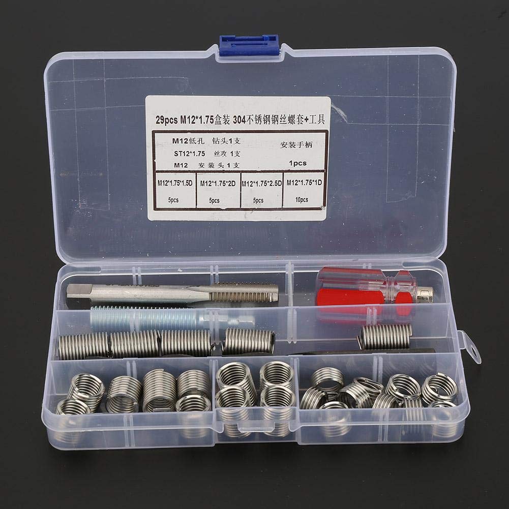 29pcs Kit de R/&eacute;paration dInserts Filet/&eacute;s avec des Insertions de Fil de Type Helicoil en Acier Inoxydable M12*1.75