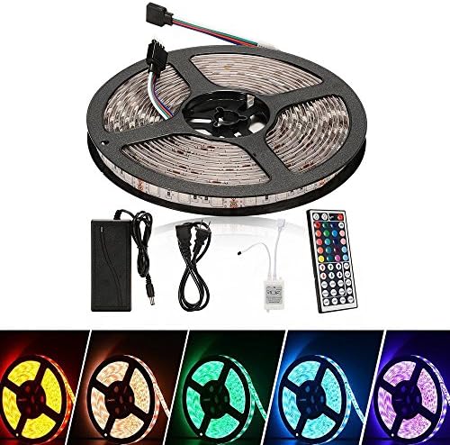16.4ft 5M Waterproof Flexible Strip Lighting 300led RGB SMD5050 LED Light Strip Kit 5M+44Key Remote+12V 5A Power Supply