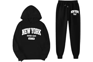 Bwaydeg New York Kids 2 Piece Outfits Girls Casual Sweatsuit Sets Letter Painted Pullover Hoodie & Sweatpants Clothes Set