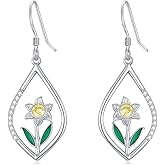 Dorunmo 925 Sterling Silver Flower Earrings, Scottish Thistle/Tulip/Hibiscus/Poppy/Daffodil Dangle Earrings, Birth Flower Floral Jewelry, Valentine's Day Gift for Her Mom