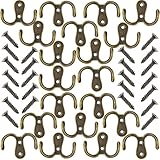 HOVEOX 20 Pcs Double Prong Robe Hook Retro Towel Cloth Hanger Hat Jewelry Wall Hooks Rustproof Hardware Heavy Duty Decorative Hook Rustic Utility Hooks & 40 Pcs Screws & a Free Screwdriver, Bronze