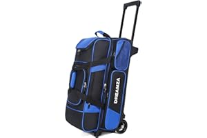 DREAMZA 3 Ball Bowling Bags with Wheels & Shoe Pocket, Premium Bowling Ball Bag 3 Ball Roller, Effortless-Rolling 3 Ball Bowling Bag w/Multi-Storage Pockets & Telescopic Handle Extends to 40''
