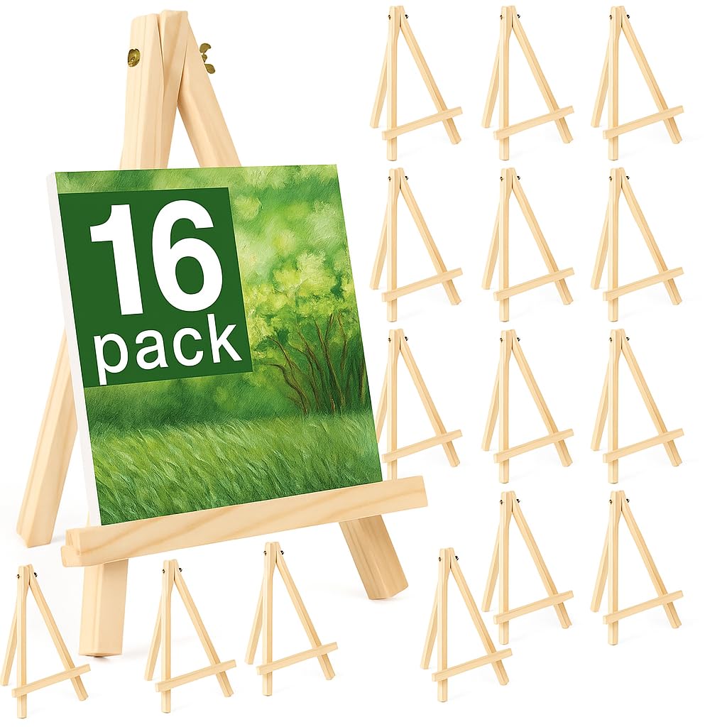 Photo 1 of 16 Pack 9 Inch Wood Easels, Art Craft Painting Easel, Photos Mini Display Tripod, Kids Student Tabletop Easels for Painting