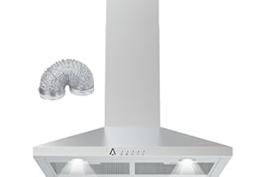 Aprafie Kitchen Hood, Wall Mount Range Hood 30 inch with 2m Ventilation Duct and 5-Layer Aluminum Permanent Filters Ductless/Ducted Convertible for Stove Kitchen