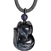 Lightock Obsidian Fox Necklace Pendant for Women Healing Energy Crystal Amulet Animal Gifts
