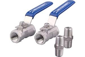 DERNORD 1PC Type Stainless Steel 1/4 Inch Ball Valve NPT Standard Port with Male Hex Nipple for Water, Oil, and Gas (Pack of 2)