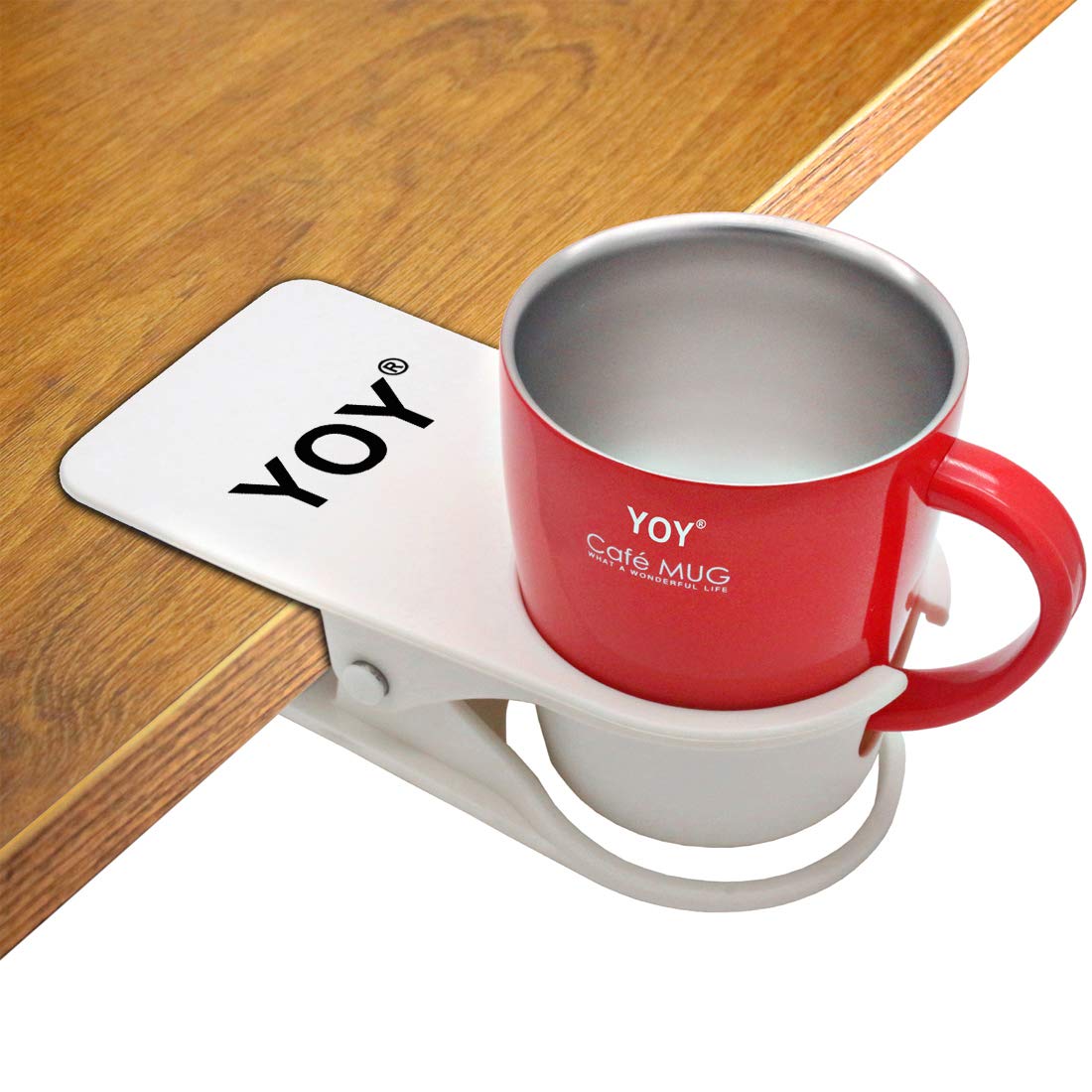 YOY Drink Cup Holder Clip - Table Desk Side Water Glass Beer Bottle Beverage Soda Coffee Mug Holder Cup Saucer Clip Design for Home Office, White