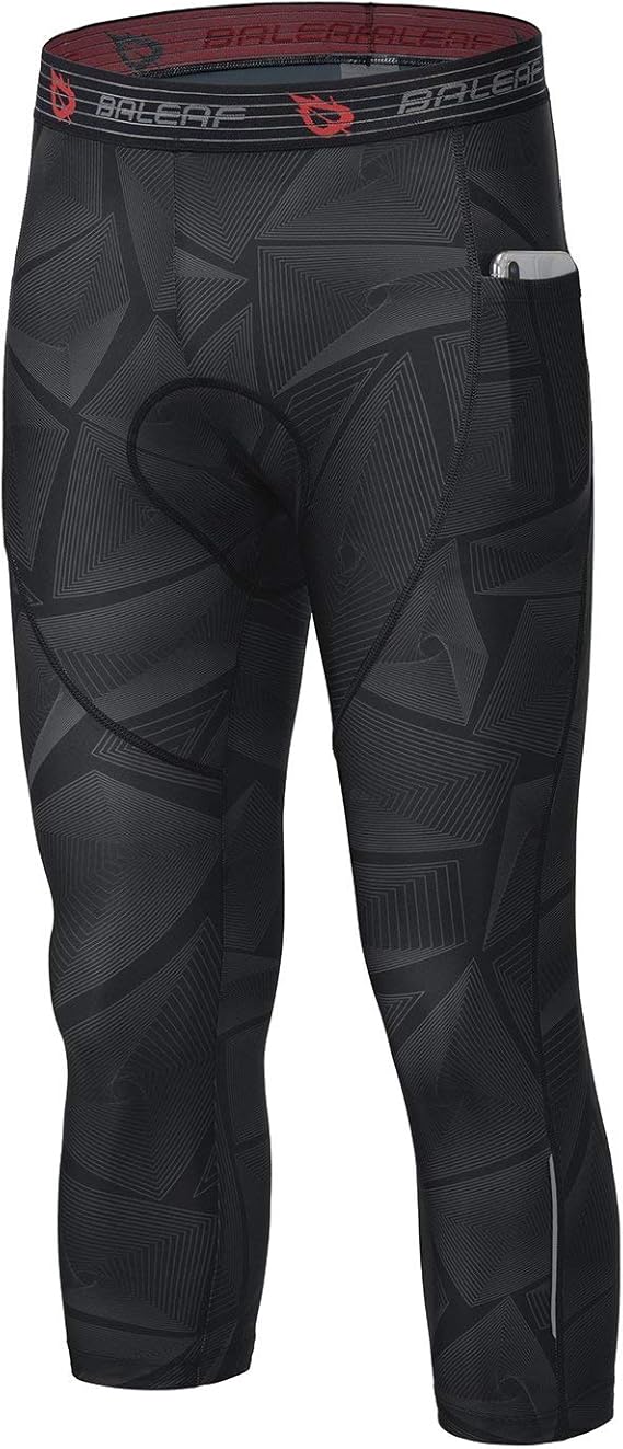 BALEAF Men's Cycling Knickers 4D Padded Tights 3/4 Capri Pockets UPF50