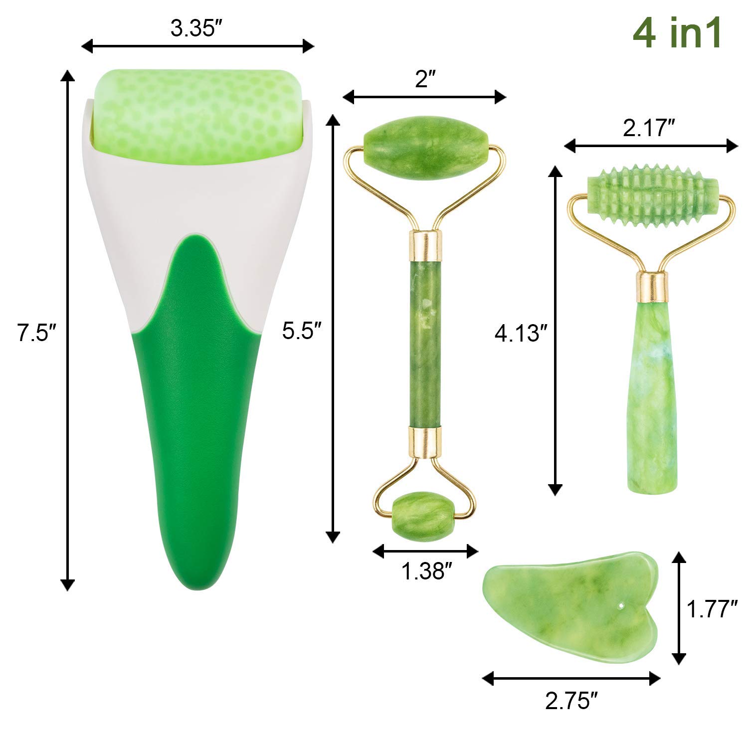 EAONE 4 in 1 Ice Roller Jade Roller Eyes Facial Massage Kits Skin Roller for Face Eyeball Neck Massage (1 Pc Cooling Roller, 1Pc Double Head Jade Roller, 1Pc Single Head Jade Roller, 1Pc Gua Sha Tool): Beauty