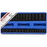 Genius Tools 32 Piece 3/8" Dr. Metric Deep Impact Socket Set CM-332M - Includes 3/8" Deep and Standard Impact Sockets Size 6mm - 22mm