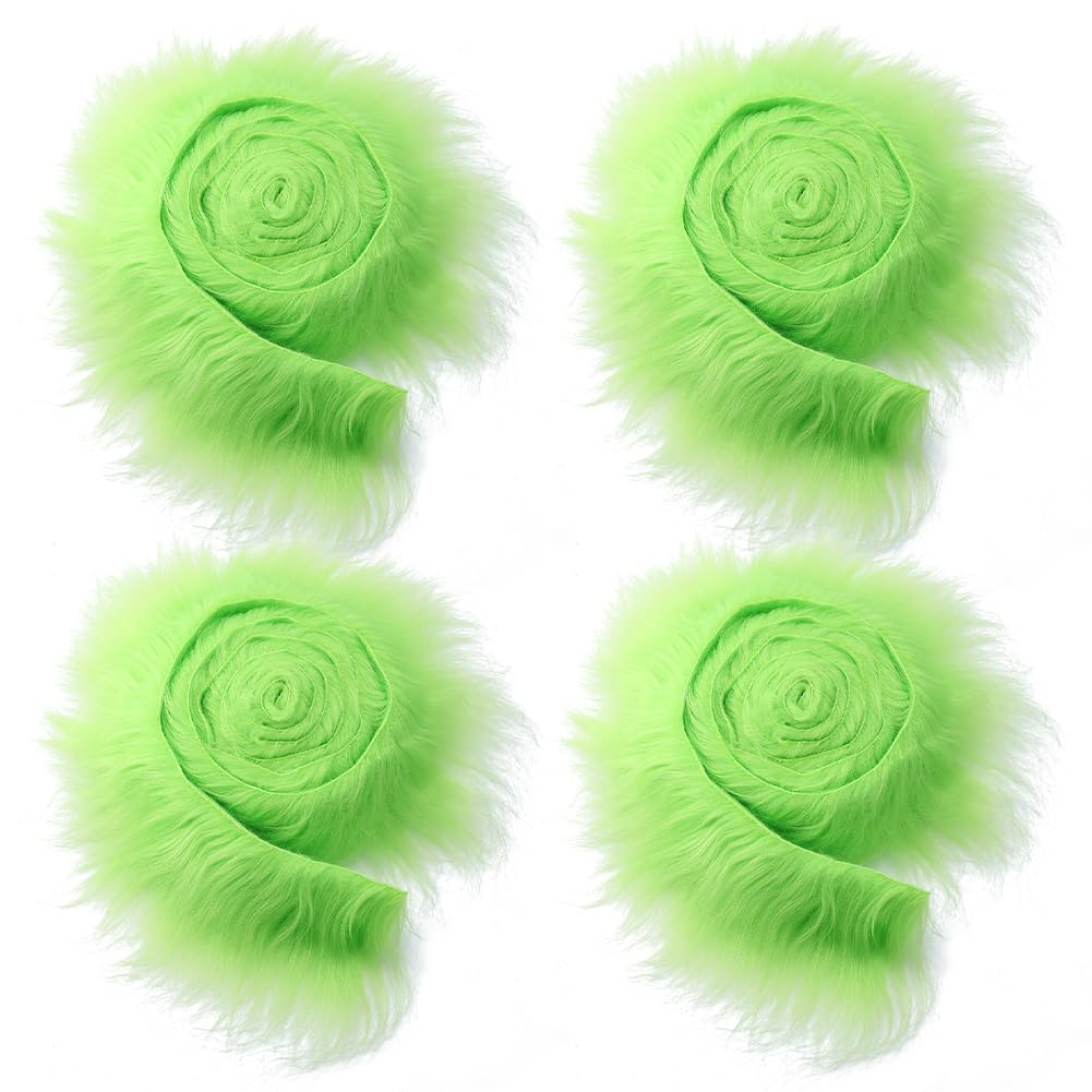 GORGECRAFT 4 Roll 150x5-13cm Shaggy Faux Fur Fabric Precut Strips Pale Green Fur Trim Fuzzy Craft Fur Ribbon for DIY Crafts Gnomes Beard Santa Claus Hair Dwarf Cosplay Costume Christmas Decoration