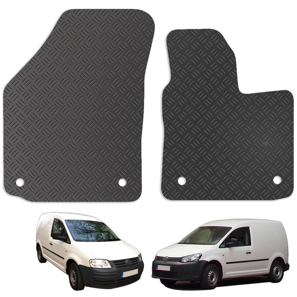 Carsio Car Mats 2pc Set For VW Caddy 2004 to 2021 Tailored Fit Rubber Floor Mat Complete Accessory Black Custom Fitted - Anti-Slip Backing, Heavy Duty & Waterproof