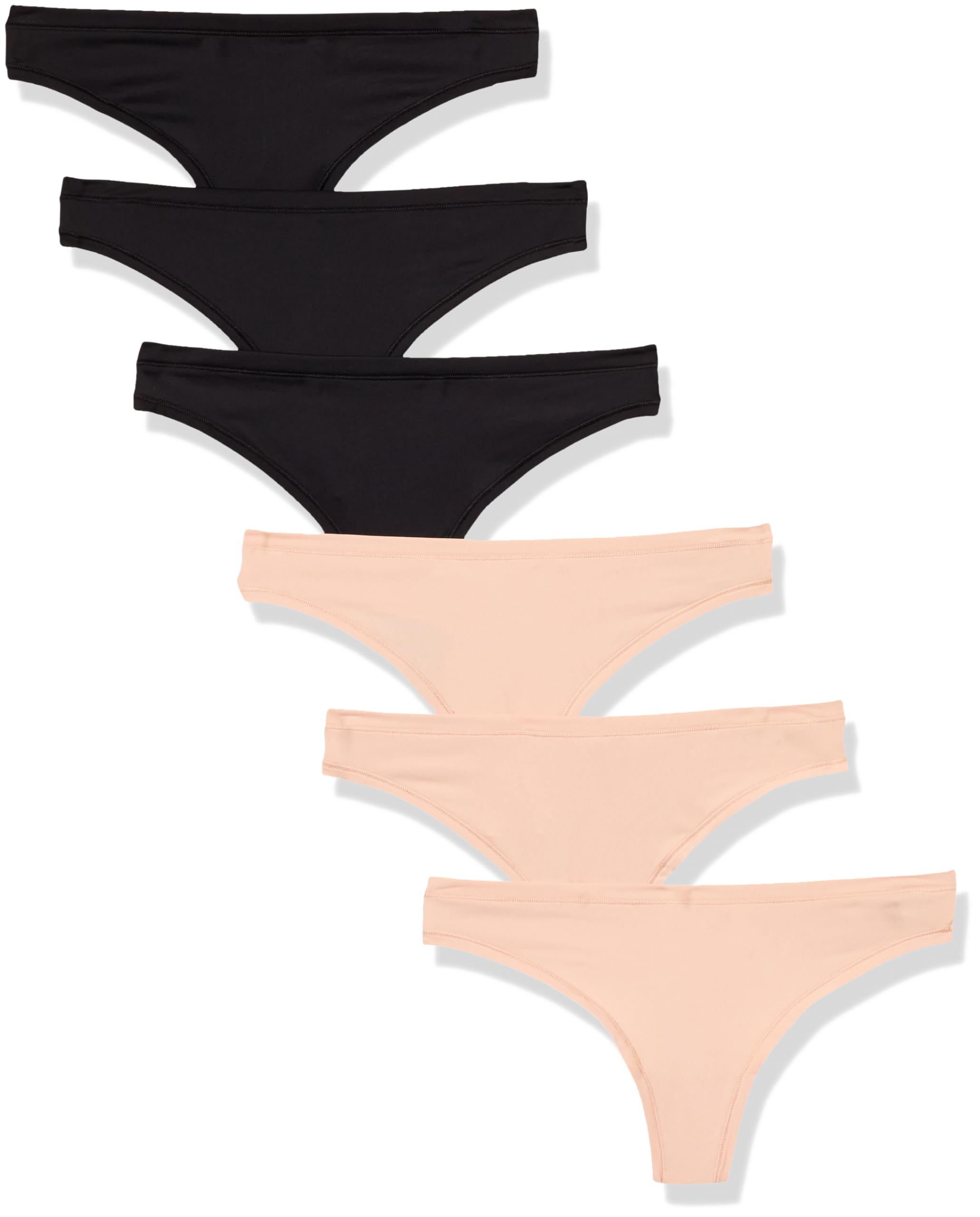 Photo 1 of Amazon Essentials Women's Microfiber Underwear (Hipster & Thong, Available in Plus Size), Pack of 6, Black/Soft Petal, Medium