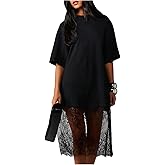 RoseSeek Women's Floral Lace Sheer Wedding Guess Dress Elegant Short Sleeve Crew Neck Midi Dresses
