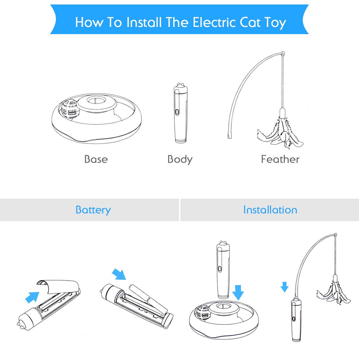 isYoung Cat Teasing Toy, Electric Mute Training Cat Toy Kitten Rotating Teaser Feather, Fun Playing Interactive Smart Game Pet Toy