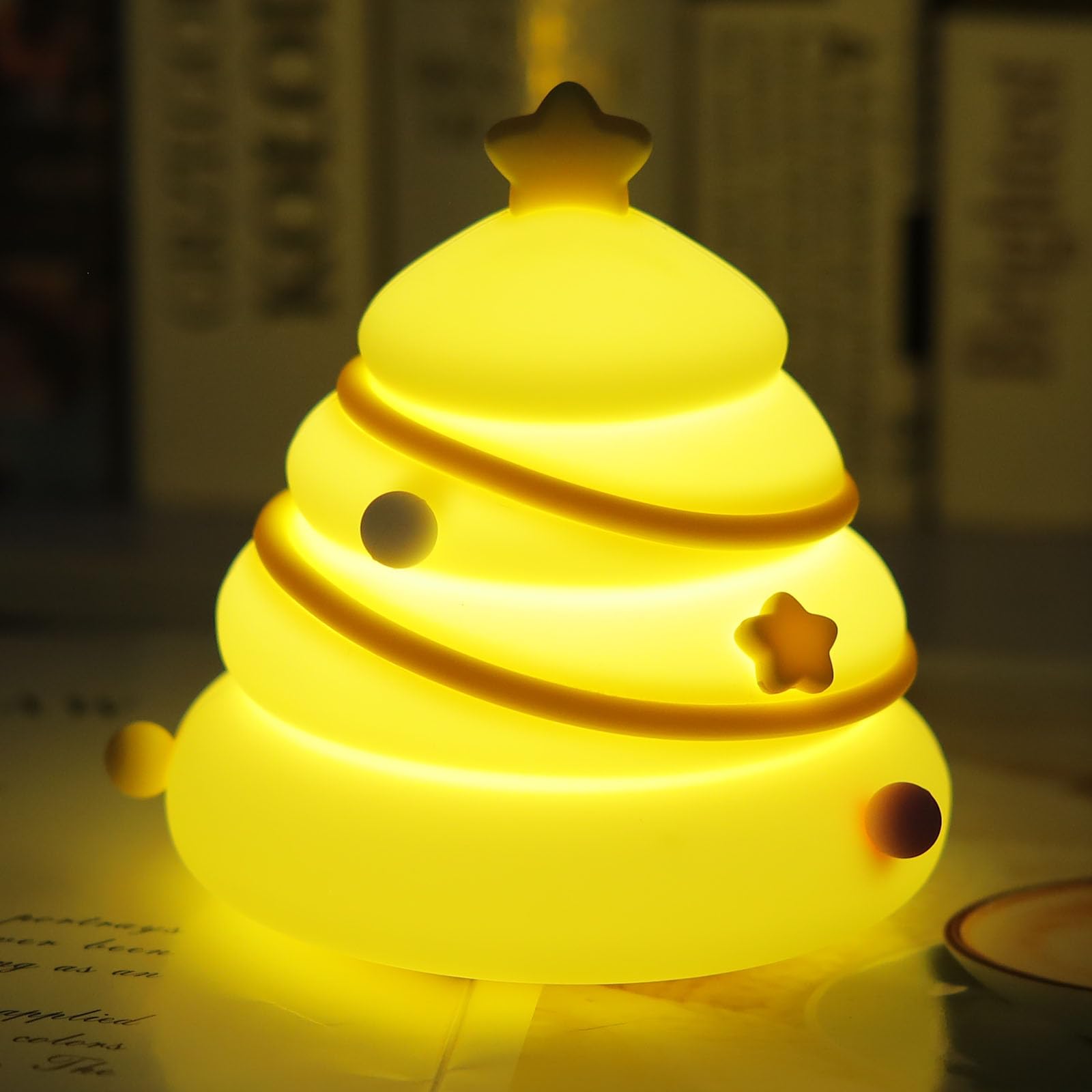 YISUN Christmas Tree Night Light Kids, Squishy Silicone Cute Lamp, Rechargeable Dimmable Portable Touch Lamp with Timer, Night Lamp for Childrens Bedroom