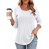 CHICGAL Womens 3/4 Length Sleeve Tops Casual Shirts Dressy Blouses Pleated Loose Fit Tunic Tee