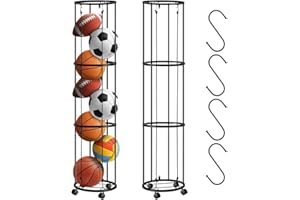 PSUTBPAT 3 Layer Vertical Ball Storage Rack, Wall-Mounted Ball Storage Rack Garage Sport Ball Storage Basketball Soccer Ball Holder Football Volleyball Rack Sports Ball Organizer