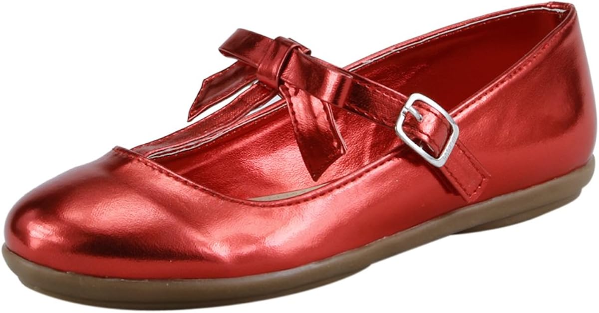 Christmas Red Girl's Party T Strap Dress Shoes with Bow