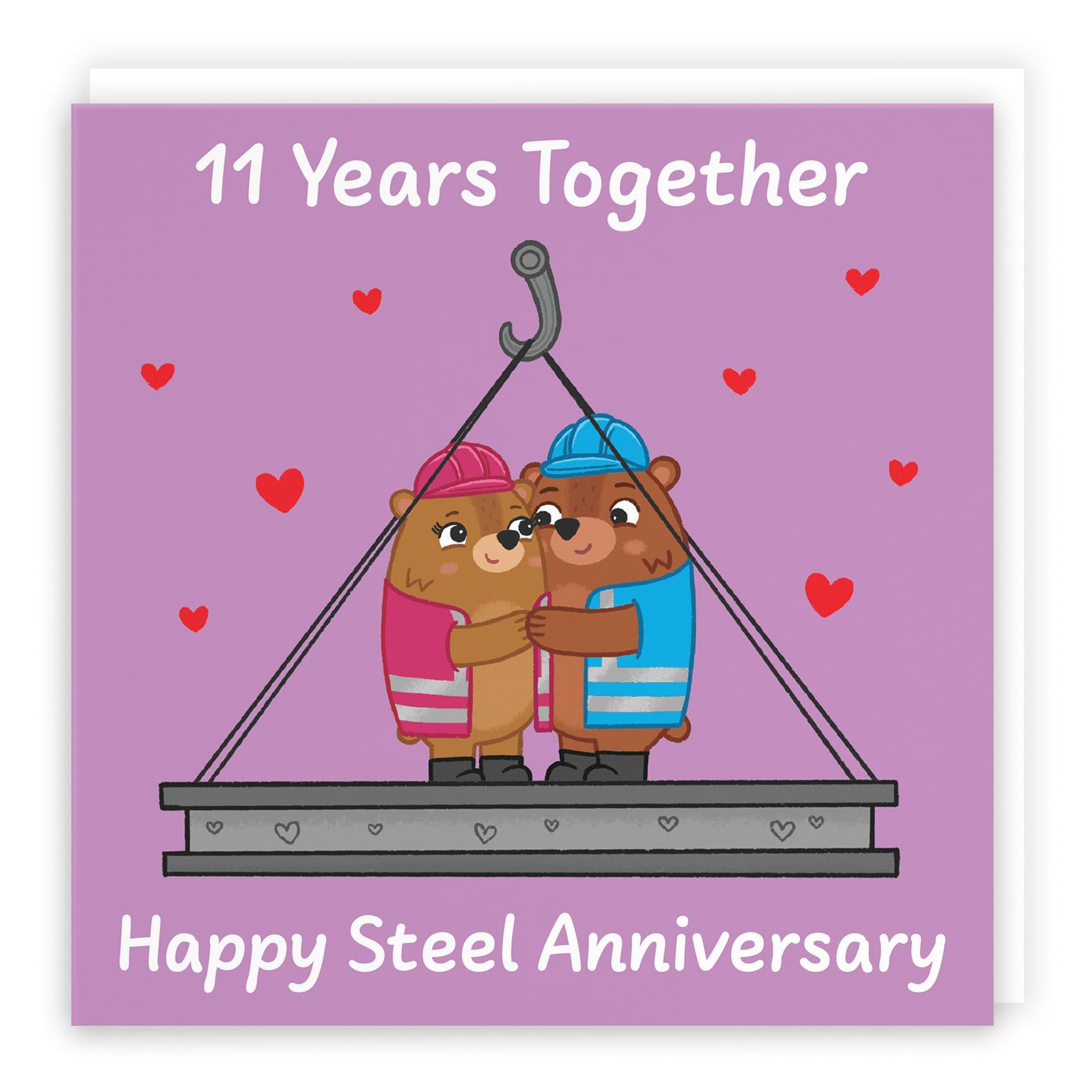Hunts England - Cute 11th Anniversary Card - Steel Anniversary - Bears - 11 Years - For Him, Her, Couple, Men, Women - Love Story Collection
