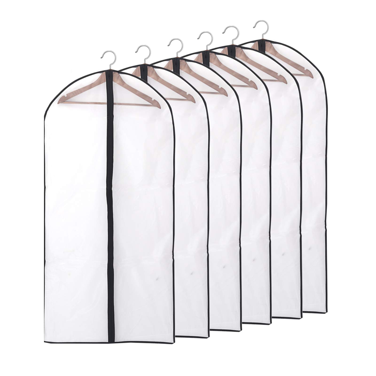 Niviy Garment Bag with Zip, Dustproof, Waterproof, Moth-Proof, Moisture-Proof Clothes Covers, Black Side Suit Storage Bags for Wardrobe Storage and Travel, 60x140cm(23.6" x55"), Pack of 6