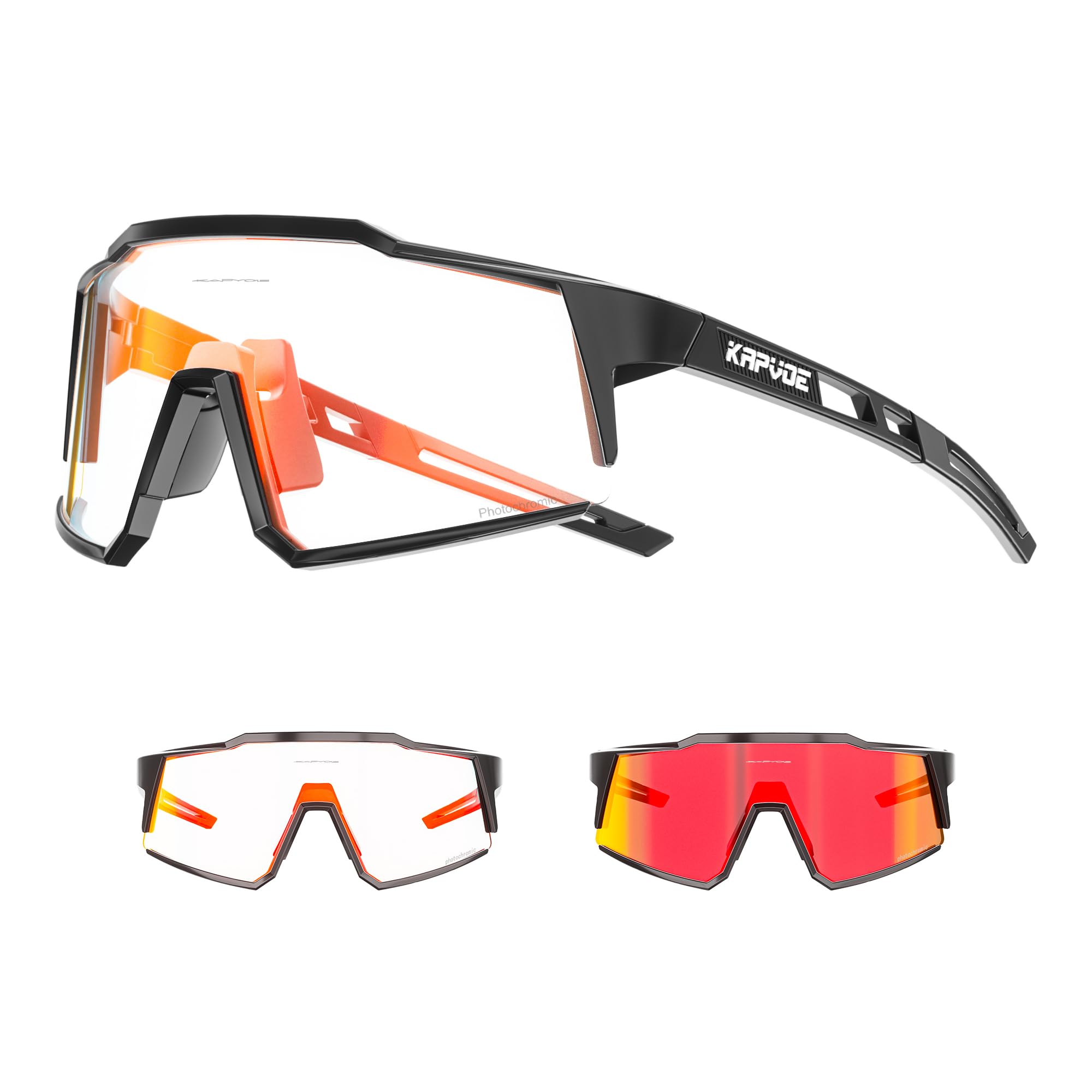 KAPVOE Photochromic Cycling Glasses with TR90 Sports Sunglasses Women Men Running Clear MTB Bike Bicycle Accessories Red Black 01