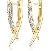 GULICX Gold Hoop Earrings for Women, 925 Sterling Silver Post Cuff Hoop Earrings with Cubic Zironia Lightweight Trendy Statement Earrings Jewelry