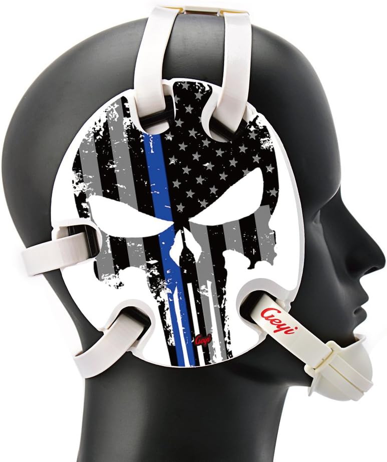 Geyi American Flag Thin Blue Line Wrestling Headgear (White) Sports & Outdoors