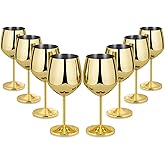 Lifecapido Stainless Steel Wine Glasses Set of 8, 18oz Stainless Steel Wine Goblets, Stemmed Metal Wine Glasses with Cup Brush for Party Office Wedding Anniversary, Great for Red White Wine (Gold)