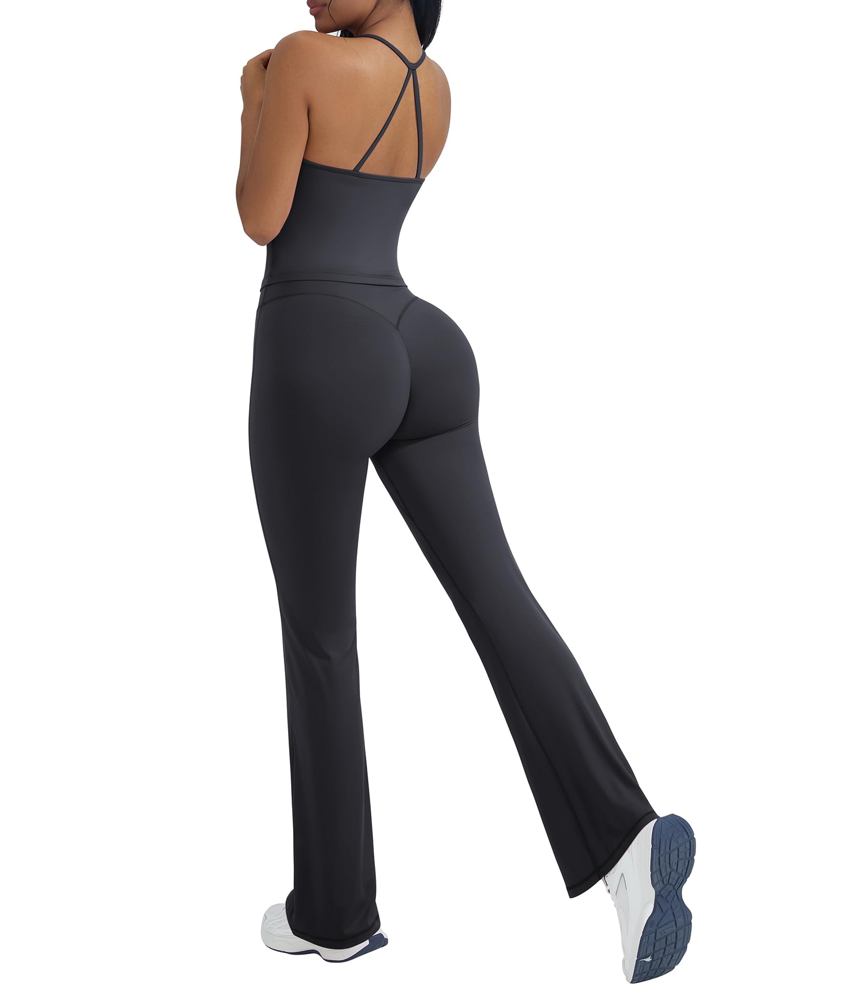 Photo 1 of OMKAGI 2 Piece Workout Sets for Women Padded Tank Tops Flare Leggings Pilates Outfits(S,449-Gray)