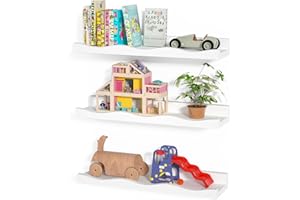 AZSKY Floating Bookshelf for Kids, Picture Ledge Shelf for Wall Decor and Storage 16 Inches Nursery Book Shelves Set 3, Baby Book Shelf for Kids Room Decor(White)