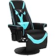 Modern-Depo Queen Throne Racing Gaming Chair High Back Recliner Ergonomic Swivel Chair with Footrest and Adjustable Backrest, Lumbar Support, Headrest and Cupholders, Black Blue