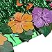 Wonder4 Hawaiian Luau Hibiscus Table Skirt Green Flowered Artificial Grass Table Skirt 9ft with Musical Symbols & Colorful Faux Flowers for Party Decorations