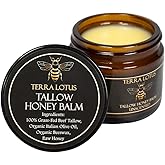 Terra Lotus - Organic Grass-Fed Beef Tallow Balm with Raw Honey - Moisturizing Cream for Soft, Smooth Skin - Handmade All-Natural Moisturizer (2 Oz, Unscented)