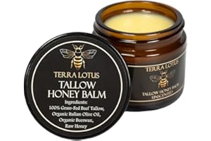Terra Lotus – Organic Grass-Fed Beef Tallow Balm with Raw Honey – Moisturizing Cream for Soft, Smooth Skin – Handmade All-Natural Moisturizer (2 Oz, Unscented)