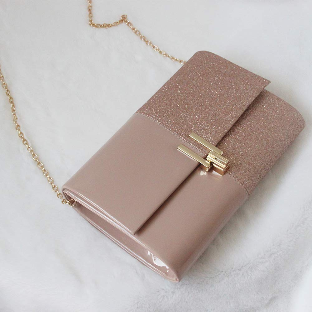 Women Glitter Envelope Clutch Purses, Bridal Elegant Handbags with Chain - Flap Crossbody Bag for Wedding Party (pink-1)