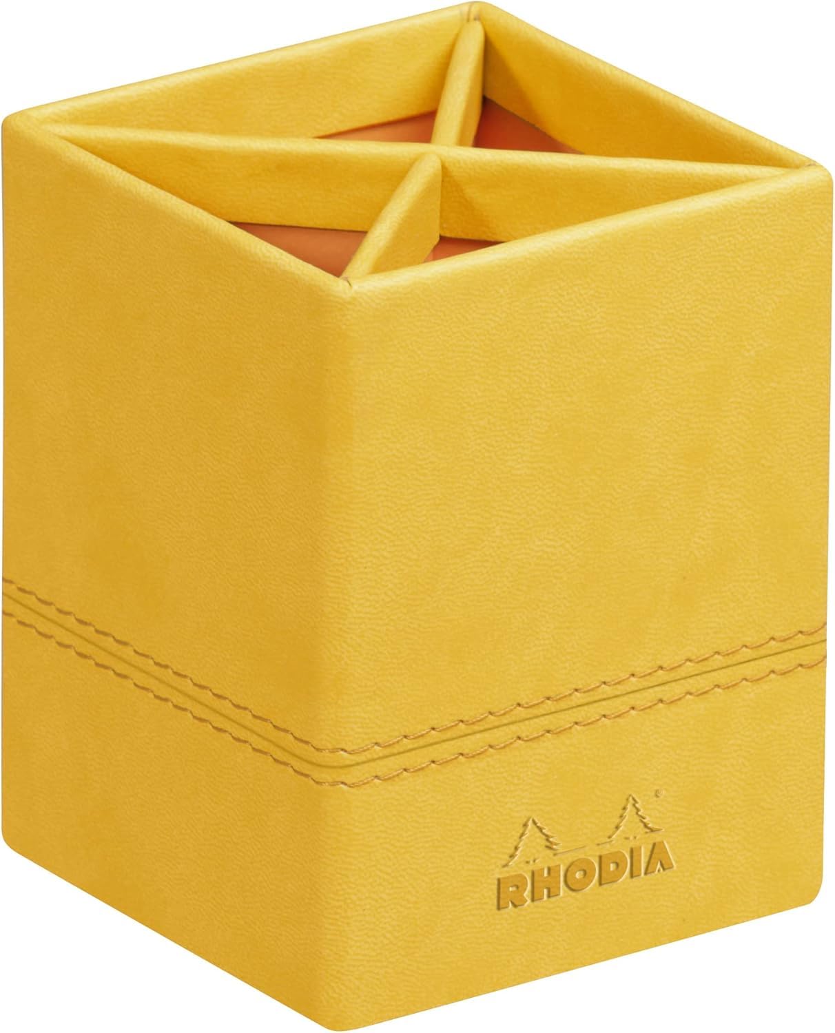 RHODIA 318916C - Daffodil Pencil Pot - 8x8x11 cm - Orange Saddle Stitching - Faux Leather Exterior - Rhodiarama Home Office Collection - Office Organization & Designer Storage
