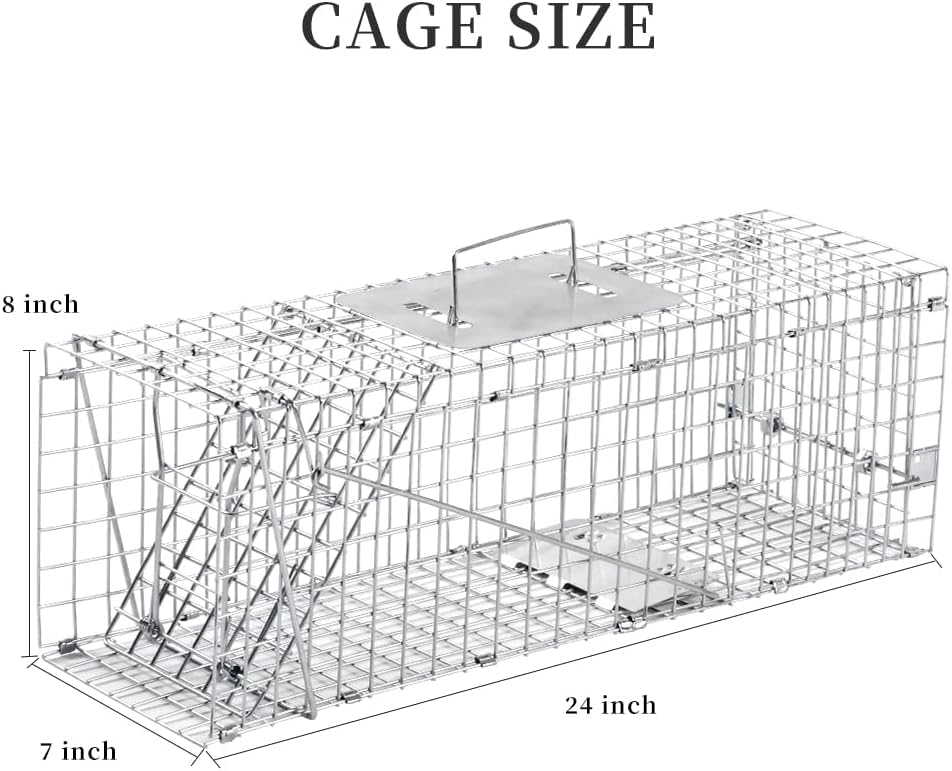 Homodoskey Animal Traps,Live Animal Trap for Cats,Rabbits, Squirrels,cat Trap for Stray Cats, Live Traps for Raccoons, Stainless Steel Foldable with Pedal Triggers (24 x 7 x 8 inches)