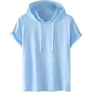 Ctreela Men's Workout Short Sleeve Hoodies Lightweight Athletic Pullover Sweatshirt Solid Drawstring Sports T-Shirts