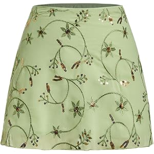 Women's Sequin Embroidery Mesh Mini Skirt Y2K Sparkly Beaded Party Skirts