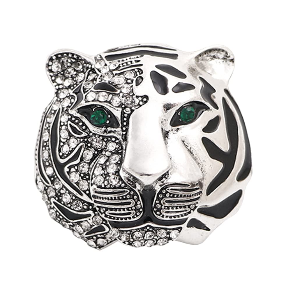SOIMISS Tiger Head Brooch Pin Crystal Rhinestones Animal Badge Suit Breastpins Clips Collar Lapel Pin Clothes Dress Corsage for Men Women Silver