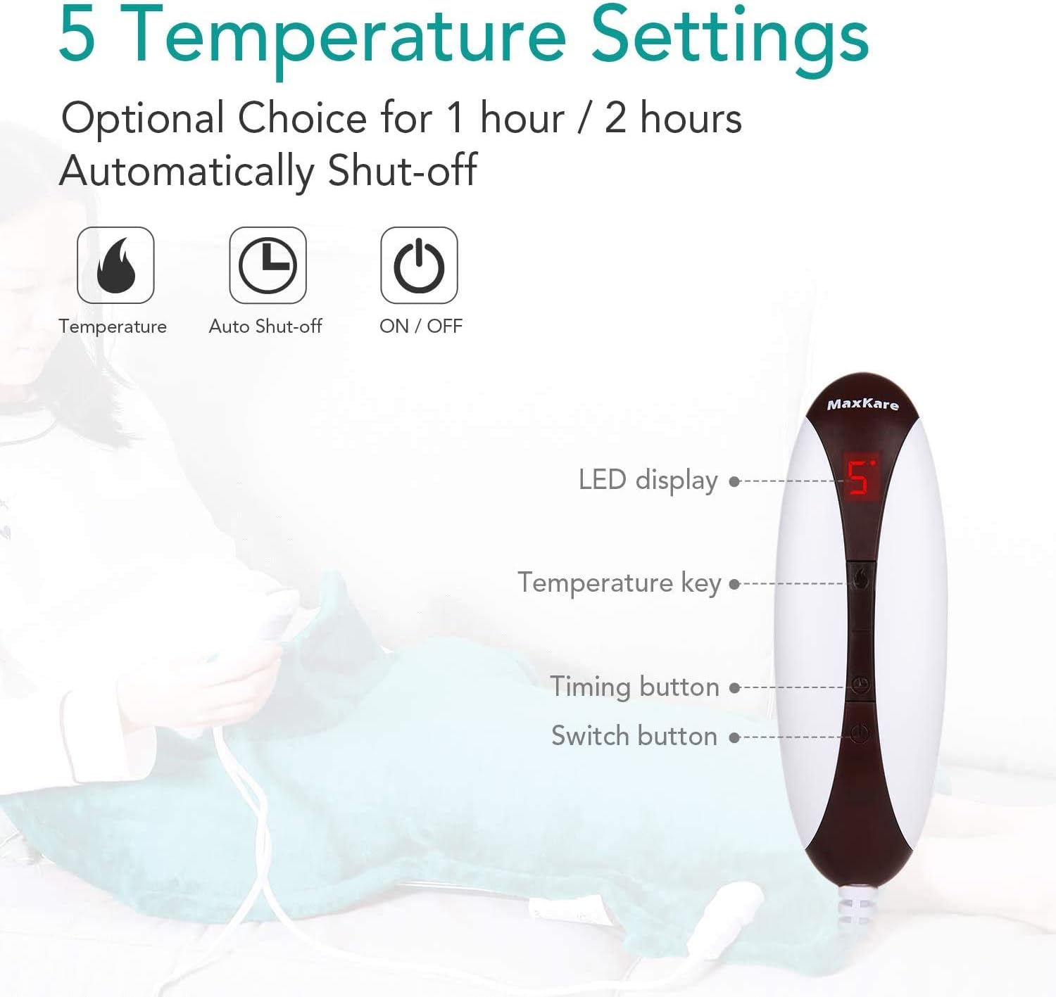 Large Heating Pad for Back and Shoulder Pain, 24"x33" Heat Wrap with Fast-Heating and 5 Heat Settings for Sport Sorness and Cramps Relief, Auto Shut Off Available-Lake Green: Health & Personal Care