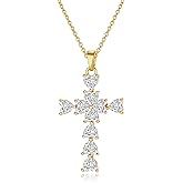 Solistra Cross Necklace for Women, 14K Gold Plated Cubic Zirconia Cross Pendant Necklace, Trendy Christian Jewelry Gifts for Baptism First Communion Christmas