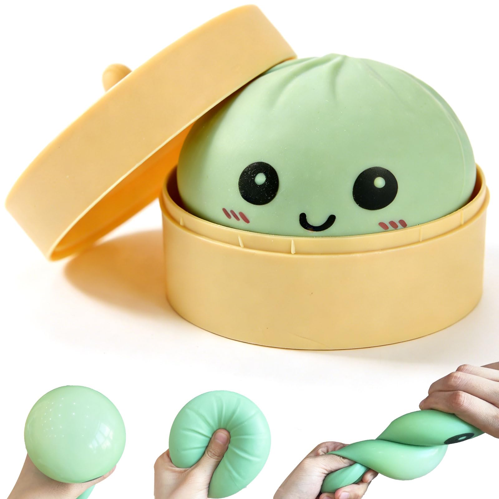 Dumpling Squishy Mystery Box, Super Soft Slow Rising TPR Tear-Resistant Smiley Face Dumpling Toy, Fidget Sensory Toys for Easter Basket Stuffers, Parties, Classroom Prizes Adults Kids (Green)