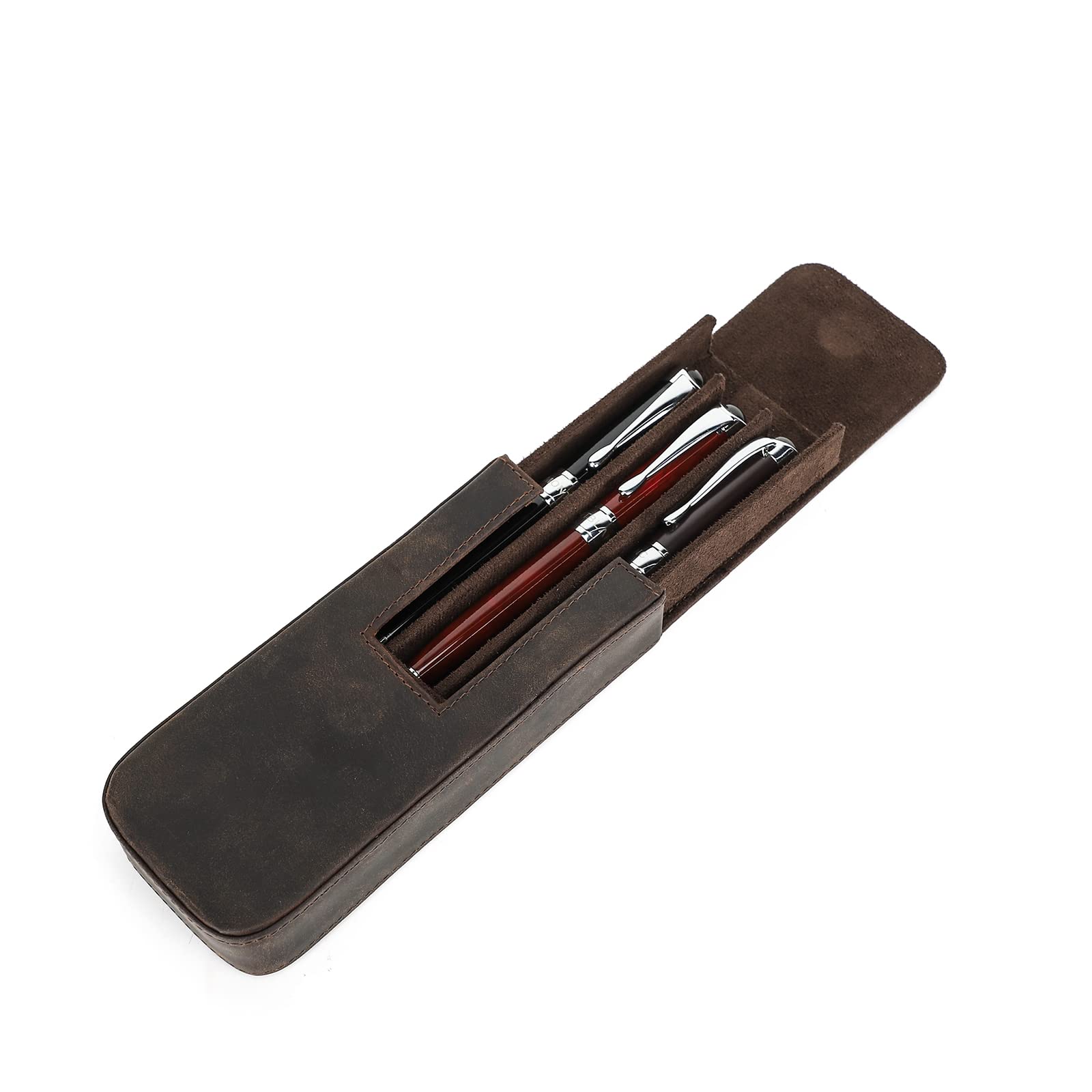 Hiram Leather Pen Case for 3PCS Pen Portable Pen Leather Storage Box with Hidden Magnetic Snap Closure and Pen Tray Holder Design — image 1