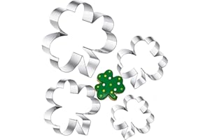 Q-BAKER Clover Cookie Cutter Set, 4-Piece Patrick's Day Shamrock Cookie Cutter Set, Irish Holiday Party Supplies4'', 3.2'', 1.85'', 1.3''
