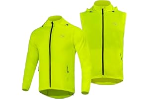 CGLRybO Men's Cycling Jacket Waterproof Windbreaker with Detachable Running Hiking Cycling Vest Packable Rain Coat