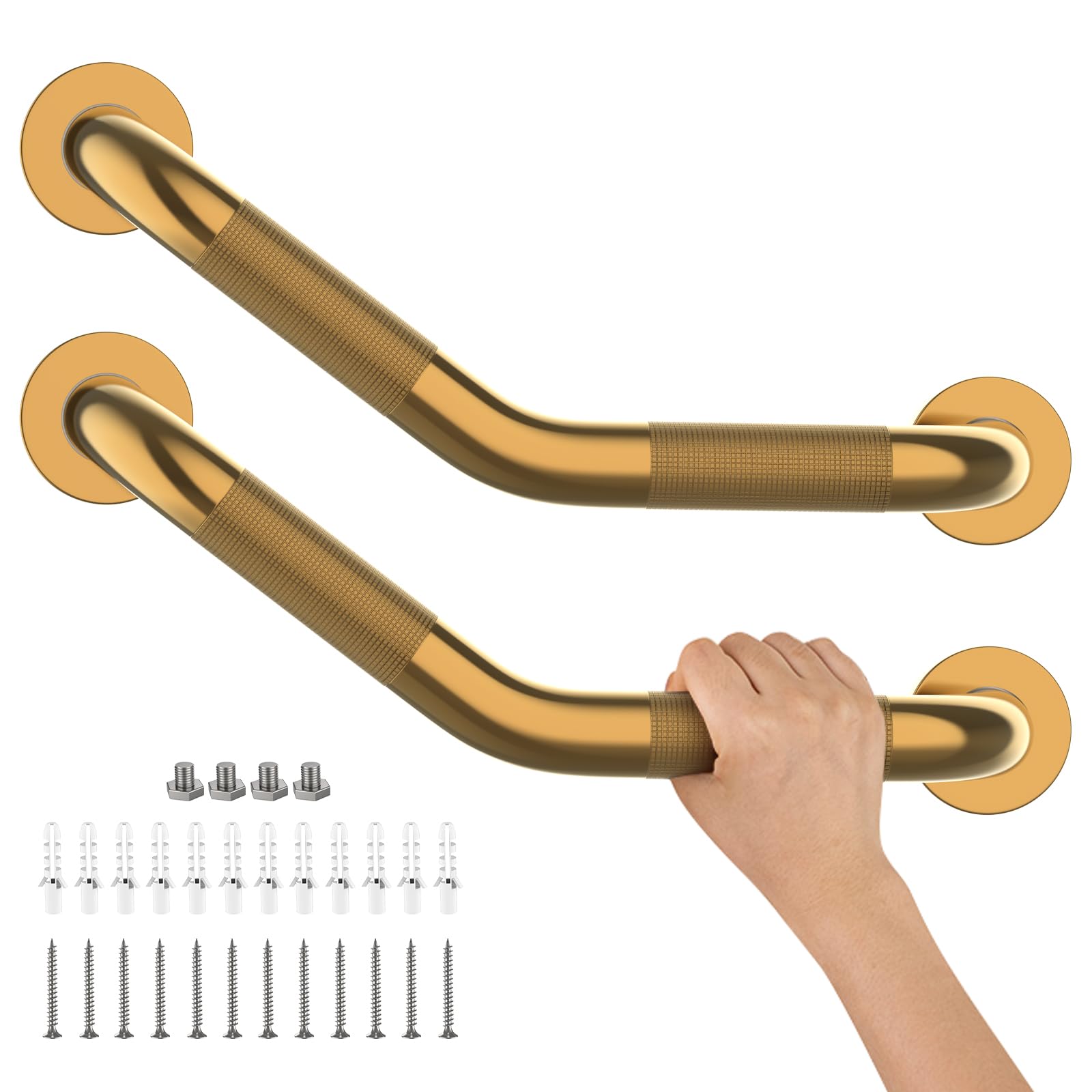 Photo 1 of 2 Pack 16 Inch Munzong Shower Grab Bars for Seniors, Gold Angled Anti Slip Grab Bars for Bathtubs and Showers Safety Hand Rail Support Handicap Elderly Injury Senior Assist Bath Handle