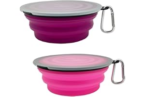 YLAPTEW Large Collapsible Dog Bowl 35oz, 2 Pack Collapsible Travel Dog Cat Water Bowl Portable Foldable Food Dishes with 2 Carabiners for Travel, Hiking, Camping, Walking (Purple+Pink, 1000ml)